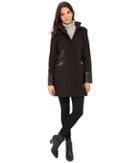 Via Spiga Soft Shell Coat W/ Faux Fur Trimmed Hood (black) Women's Coat