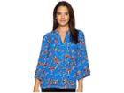 Ivanka Trump Long Sleeve Printed Blouse (como Flower Sea Blue) Women's Clothing