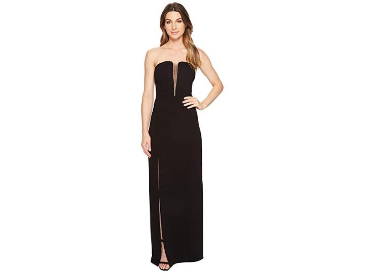 Halston Heritage Strapless Deep V-neck Fitted Gown (black) Women's Dress