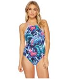 Tommy Bahama Majorelle Jardin Reversible High-neck One-piece Swimsuit (mare Navy) Women's Swimsuits One Piece