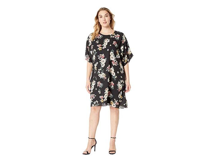 Vince Camuto Specialty Size Plus Size Dolman Sleeve Floral Story Dress (rich Black) Women's Dress