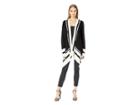 Anne Klein Long Sleeve Color Blocked Open Cardigan With Pointelle Trim (anne Black/anne White) Women's Sweater