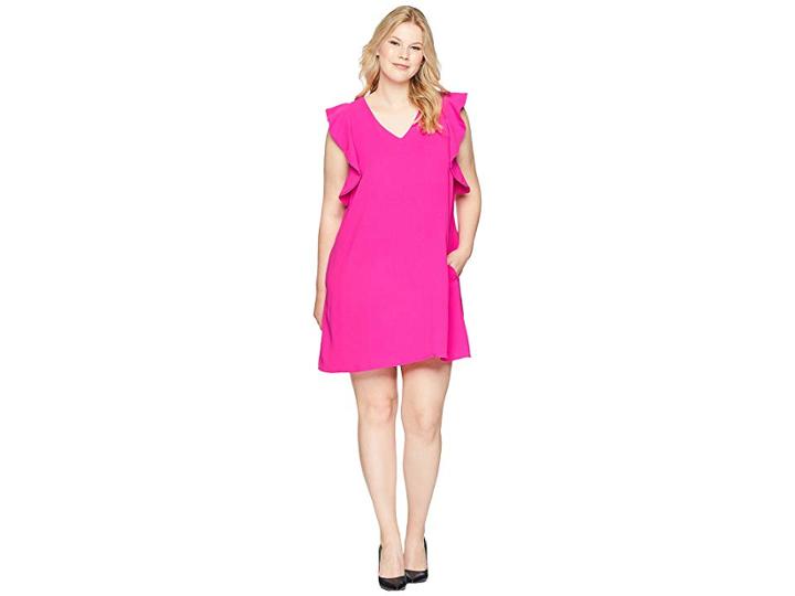 Kari Lyn Plus Size Sky V-neck Ruffle Sleeve Dress (hot Pink) Women's Dress