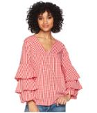 Kensie Gingham Check Top Ks4k4674 (rosebud Red Combo) Women's Clothing