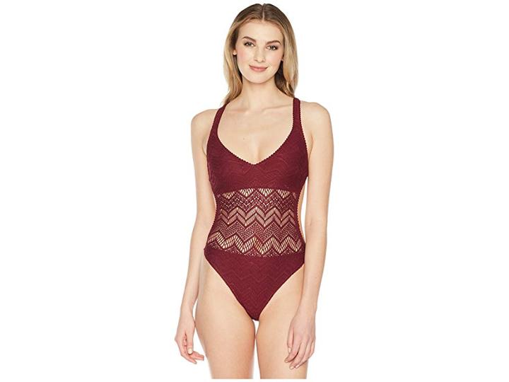 Vince Camuto Summer Lattice Plunging Geo One-piece Swimsuit (fig) Women's Swimsuits One Piece