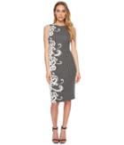 Adrianna Papell Scroll Border Knit Sheath (black/ivory) Women's Dress