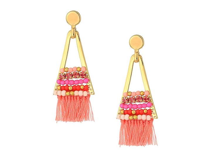 Rebecca Minkoff Geo Tassel Chandeliers With Beading (pink Multi) Earring