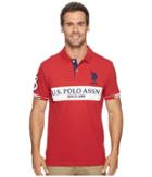 U.s. Polo Assn. Slim Fit Color Block Short Sleeve Stretch Pique Polo Shirt (apple Cinnamon) Men's Short Sleeve Pullover