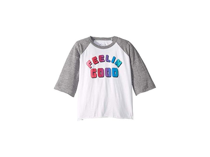 Chaser Kids Super Soft Feelin Good 3/4 Bell Sleeve Tee (little Kids/big Kids) (white/streaky Grey) Girl's Long Sleeve Pullover