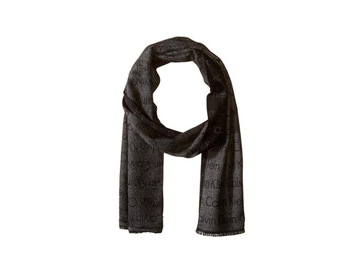 Calvin Klein Woven All Over Logo Stripe Scarf (charcoal) Scarves