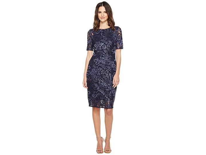Adrianna Papell Stretch Sequin Raglan Sheath Dress (midnight) Women's Dress