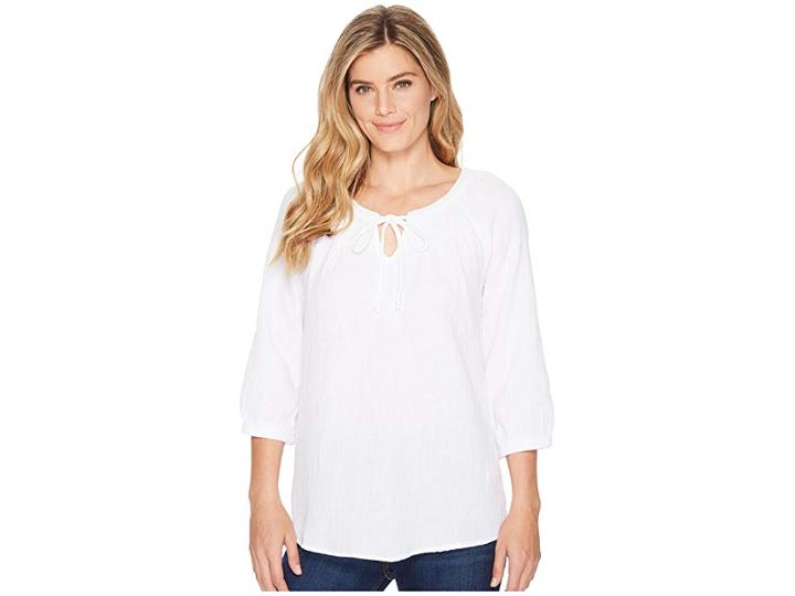 Tribal Crinkled Cotton Raglan 3/4 Sleeve Blouse (white) Women's Blouse