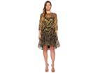 Marchesa 3/4 Length Sleeve Embroidered Hi-lo Cocktail W/ Metallic Lace Trim (black) Women's Dress