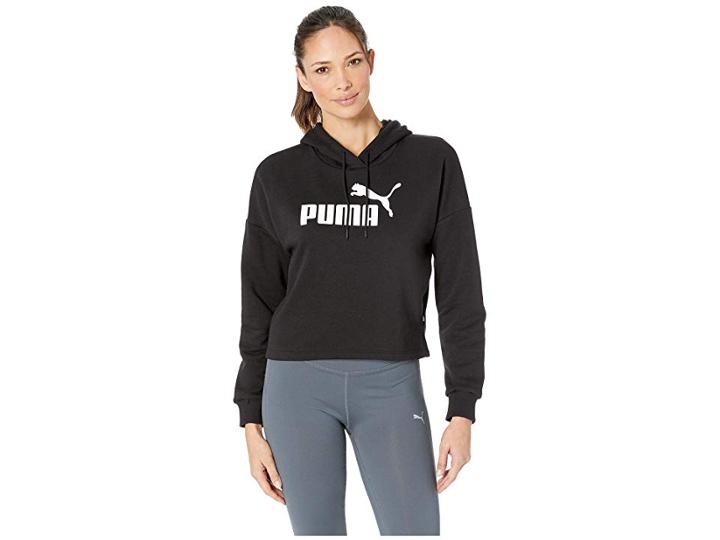 Puma Ess+ Cropped Hoodie (cotton Black) Women's Clothing