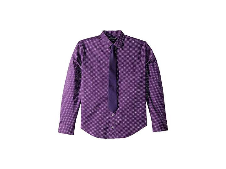 Nick Graham Dot Print Cotton Stretch Dress Shirt Tie Set (purple) Men's Long Sleeve Button Up