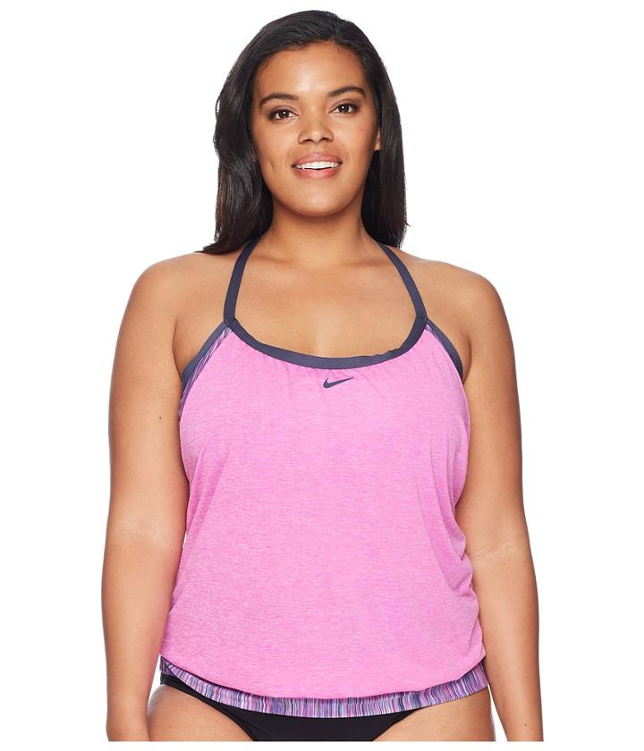 Nike Plus Size Layered Sport Tankini (fuchsia Blast) Women's Swimwear