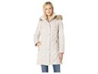Kenneth Cole New York Chevron Multi Quilt 3/4 Down Jacket W/ Faux Fur Hood (frost) Women's Coat