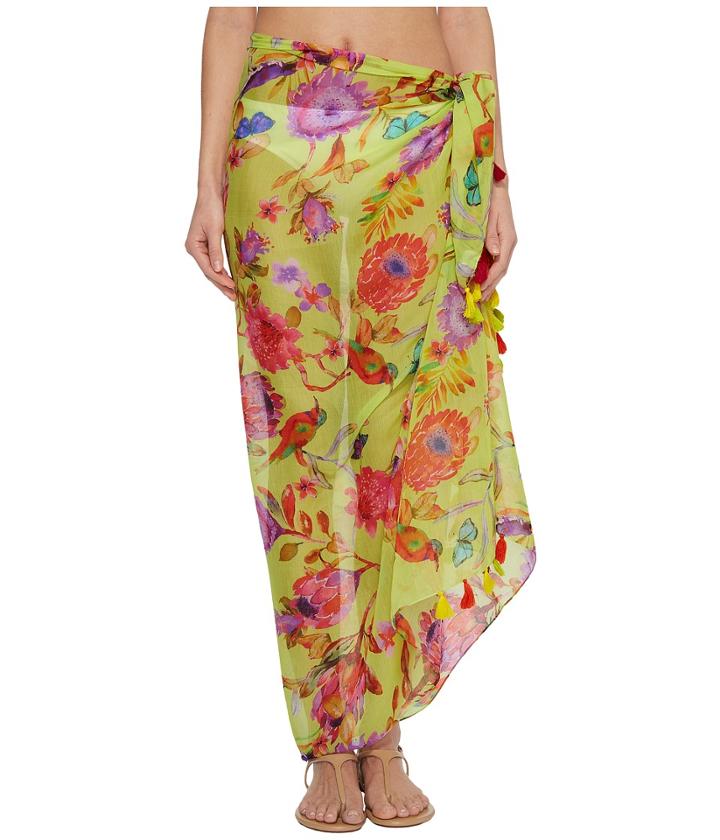 Echo Design Melba Floral Tassel Pareo Cover-up (sunny Lime) Scarves