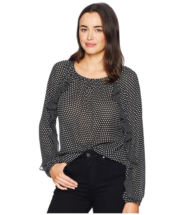 Chaps Ruffled Satin Top (black/cream) Women's Clothing