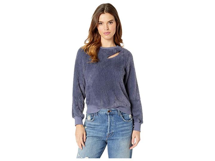 J.o.a. Faux Fur Sweatshirt With Cut Out Detail (dusty Plum) Women's Sweatshirt