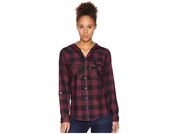 Columbia Collegiate Times Twotm Hooded Long Sleeve Shirt (vt/deep Maroon Check) Women's Long Sleeve Button Up
