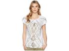 Tribal Jersey Cap Sleeve Top With Beaded Detail (white) Women's T Shirt