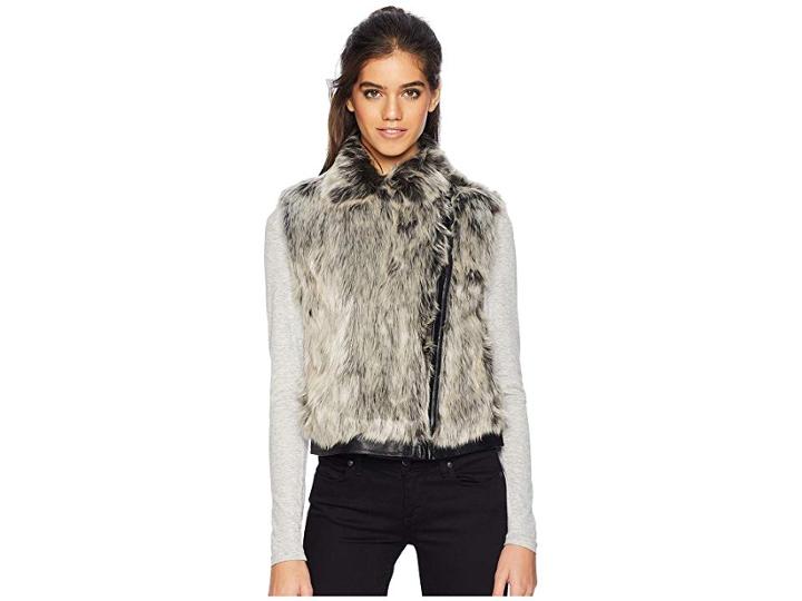 Cupcakes And Cashmere Alonso Moto Faux Fur Vest (natural Grey) Women's Vest