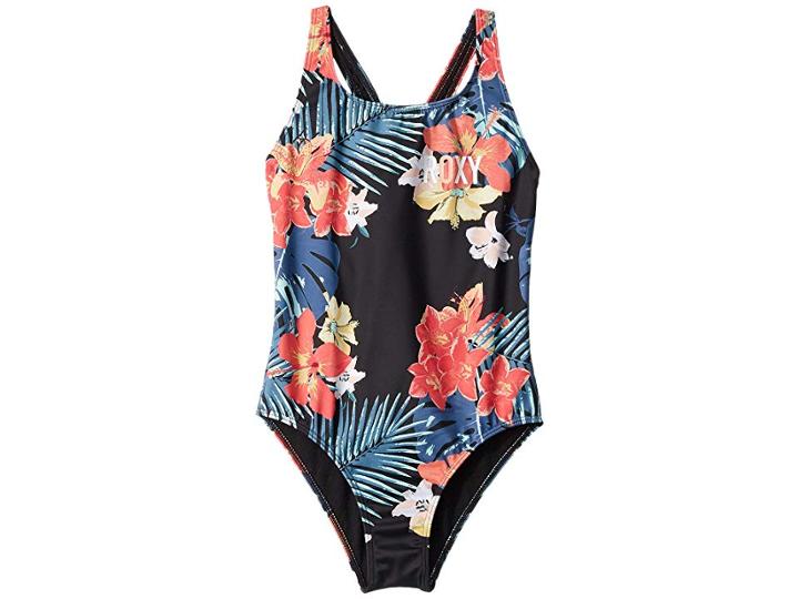 Roxy Kids Island Trip Printed One-piece (big Kids) (true Black Uluwatu) Girl's Swimsuits One Piece