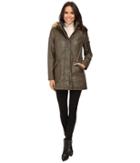 Calvin Klein Waxy Rain Anorak With Detachable Faux Fur Hood (olive) Women's Coat
