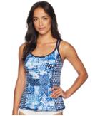 Tommy Bahama Active Patchwork Tankini W/ Mesh (mare Navy) Women's Swimwear