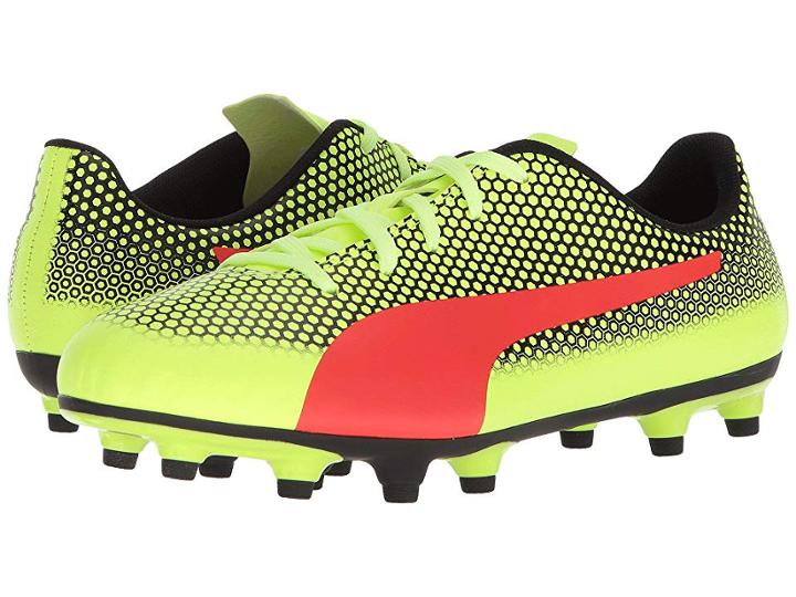 Puma Kids Spirit Fg Soccer (little Kid/big Kid) (fizzy Yellow/red Blast/puma Black) Kids Shoes