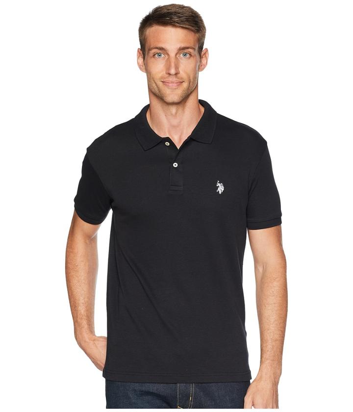 U.s. Polo Assn. Slim Fit Interlock Solid Polo Shirt (black/white) Men's Short Sleeve Pullover