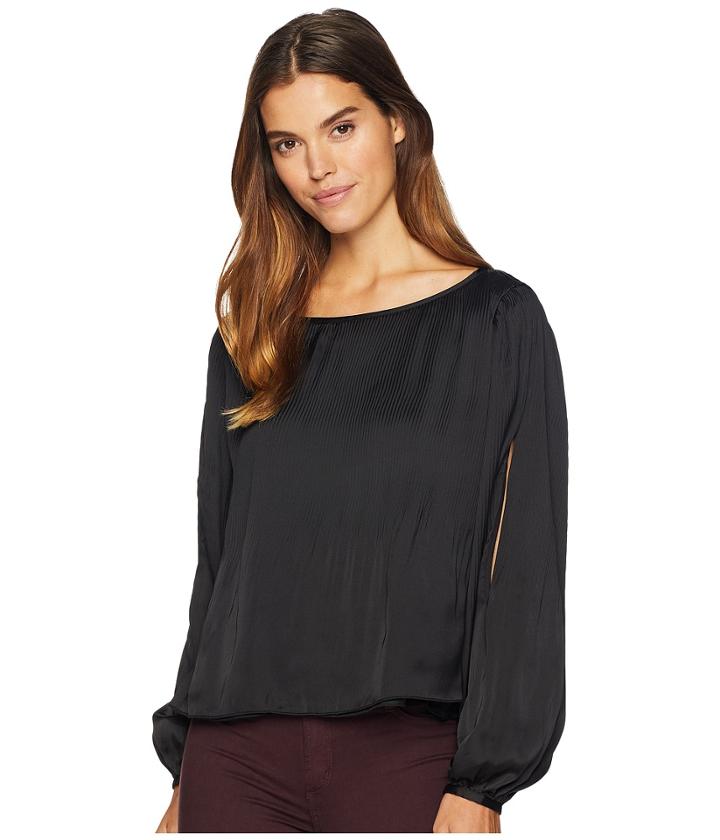 Romeo & Juliet Couture Cold Shoulder Pleated Blouse (black) Women's Blouse