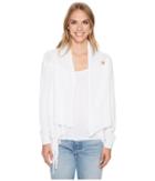 Dylan By True Grit Slub Switch Sweater Cardigan With Tie Fringe Hem (white) Women's Sweater