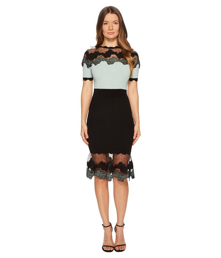 Yigal Azrouel Shell Lace Combo Short Sleeve Knit Dress (seafoam) Women's Dress
