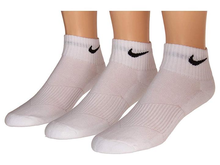 Nike Kids Cotton Cushion Quarter Length Socks W/ Moisture Management 3-pair Pack (little Kid/big Kid) (white/(black)) Kids Shoes