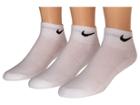 Nike Kids Cotton Cushion Quarter Length Socks W/ Moisture Management 3-pair Pack (little Kid/big Kid) (white/(black)) Kids Shoes