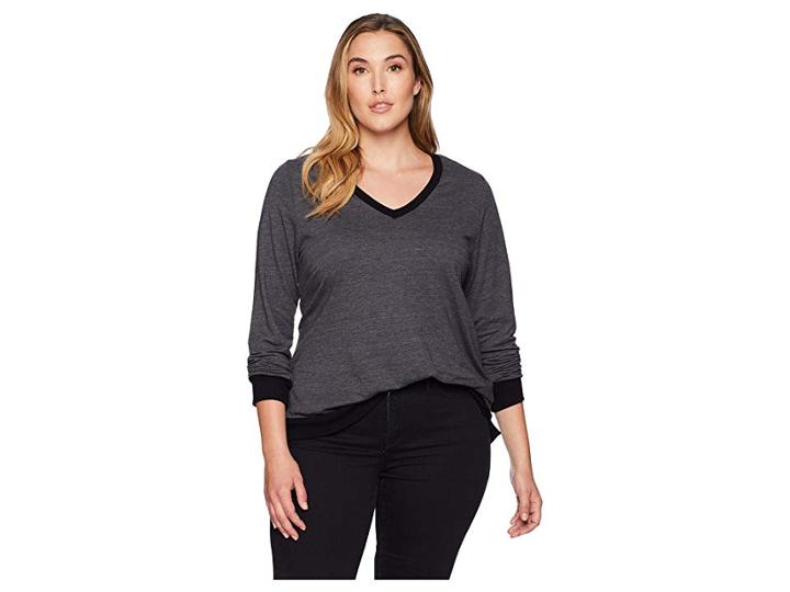 Karen Kane Plus Plus Size Contrast V-neck Top (gray/black) Women's Clothing