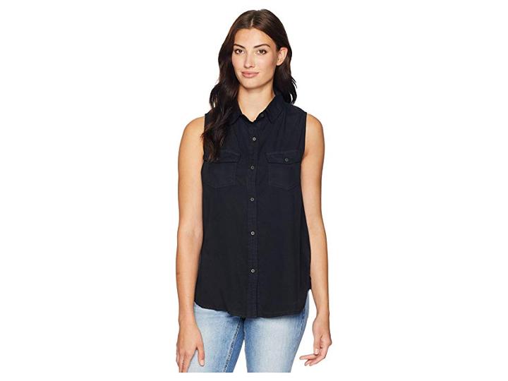 Dylan By True Grit Luxe Laundered Tencel Sleeveless Two-pocket Shirt (vintage Black) Women's Sleeveless