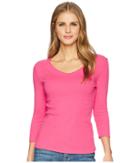 Tribal Cotton Rib 3/4 Sleeve Crew Neck Top (hi Pink) Women's Clothing
