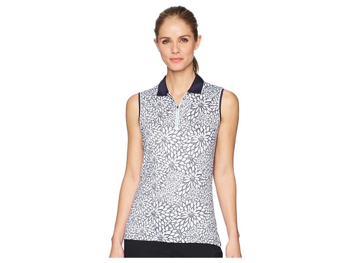 Callaway Sketchy Floral Print Sleeveless Polo (peacoat) Women's Sleeveless