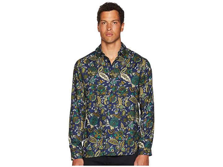 The Kooples Shirt With A Classic Collar (dark Navy Camel) Men's Long Sleeve Button Up