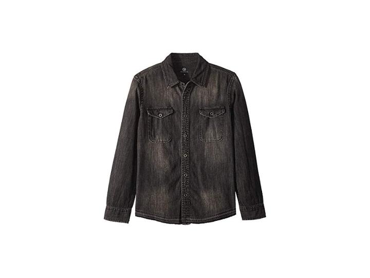 Ag Adriano Goldschmied Kids Black Denim Shirt With Release Hem (big Kids) (faded Black) Boy's Clothing