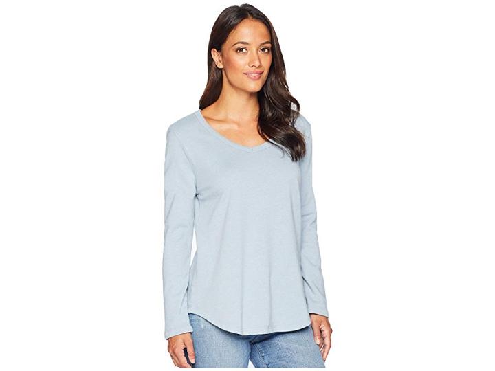 Dylan By True Grit Bowery Burnout Soft Fleece Long Sleeve V Tee (denim) Women's T Shirt