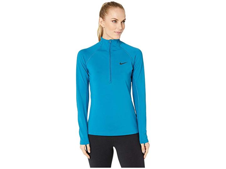 Nike Pro Warm 1/2 Zip (green Abyss/black) Women's Long Sleeve Pullover