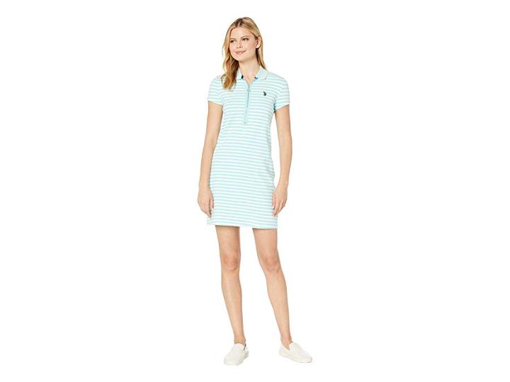 U.s. Polo Assn. Stripe Zip Dress (surf Jack Aqua) Women's Dress