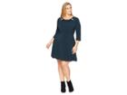 Michael Michael Kors Plus Size Sun Dot 3/4 Sleeve Dress (black/luxe Teal) Women's Dress