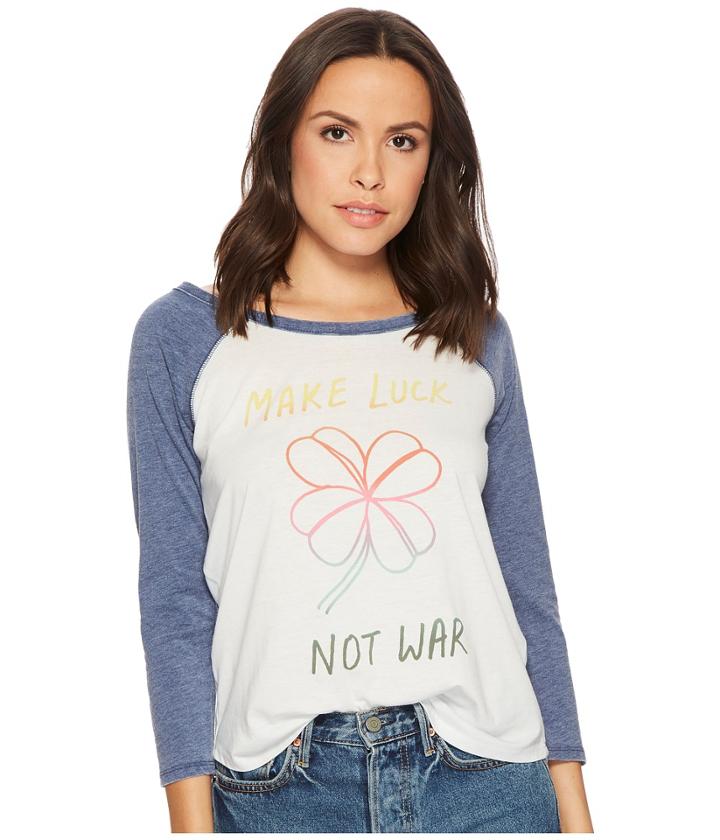 Lucky Brand Make Luck Not War Baseball Tee (marshmallow) Women's T Shirt