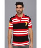 U.s. Polo Assn. Multi Colored Striped Polo With Big Pony (engine Red) Men's Short Sleeve Pullover