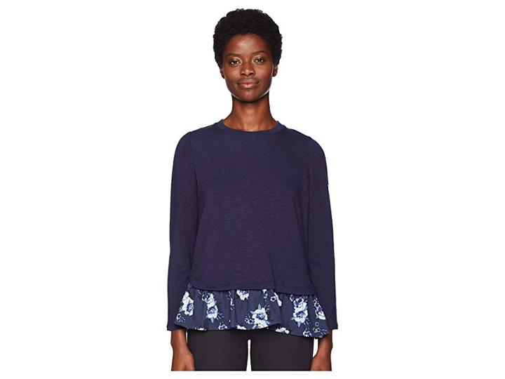 Kate Spade New York Athleisure Prairie Ruffle Hem Top (adriatic Blue) Women's Clothing
